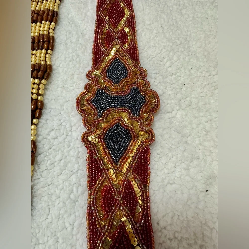 Vintage Beaded Women's Belts Lot - Red and Brown Dead-stock New in package Y2K